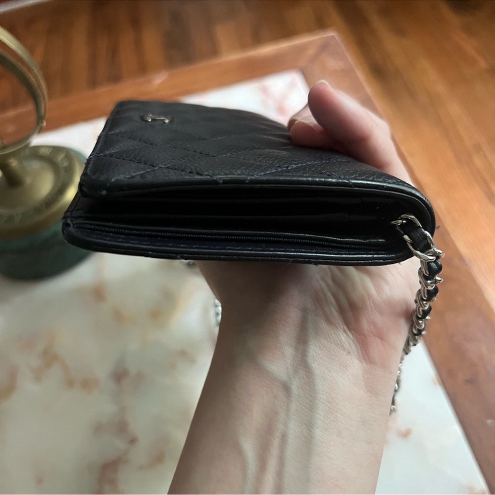Dark Navy Blue, Long Caviar Chanel Flap Wallet with Added Chain woc - Picture 6 of 11